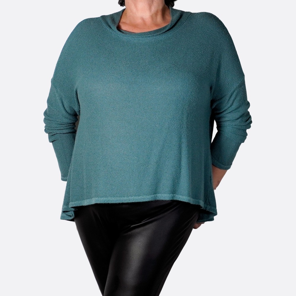 Saga Italy Teal Textured Knit Sweater 1X XL‎ Oversized Boat Neck Tall Friendly